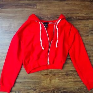FOREVER 21 Red Cropped Hoodie S